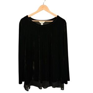 Cj Banks Velvet Tunic Top‎ Long Sleeve Sheer Hem Elegant Black Plus Sz 1X Gothic